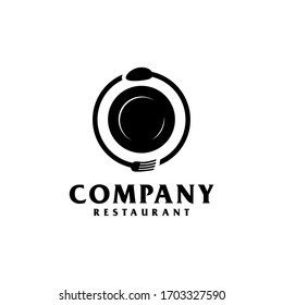 Plate with spoon, knife, and fork logo for restaurant company