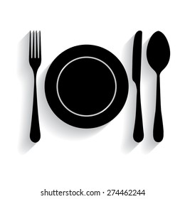 plate with spoon, knife and fork  with shadow