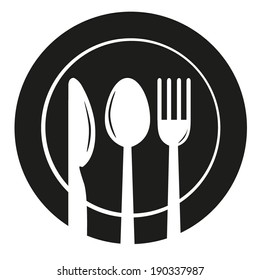 plate with spoon, knife and fork Vector icon