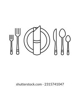 Plate, spoon and knife vector icon. Tableware line icon. Dinner, utensil, table setting. Restaurant concept.