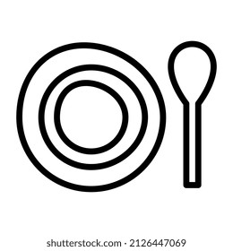 Placa con cuchara, icono de diseño lineal y vajilla

