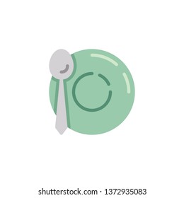 Plate and spoon top view flat icon, vector sign, Kitchen utensil colorful pictogram isolated on white. Symbol, logo illustration. Flat style design
