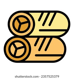 Plate spring roll icon outline vector. Cuisine food. Meal cheese color flat