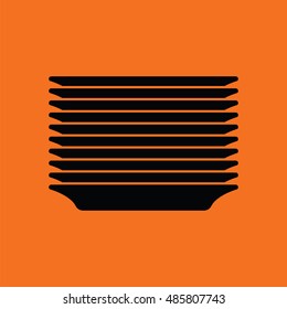 Plate Stack Icon. Orange Background With Black. Vector Illustration.