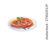 a plate of steak with vegetables without a background
