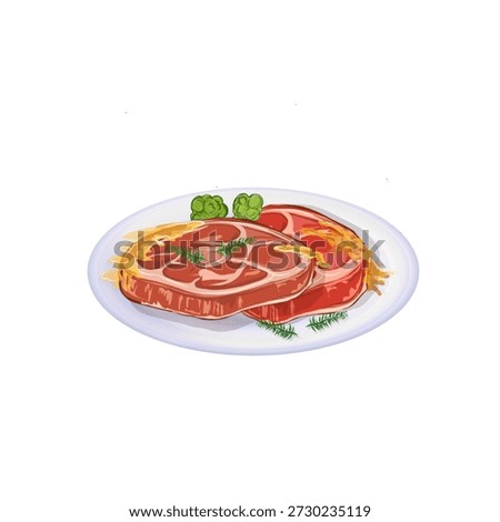 a plate of steak with vegetables without a background
