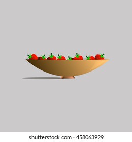 a plate of strawberries on a gray background