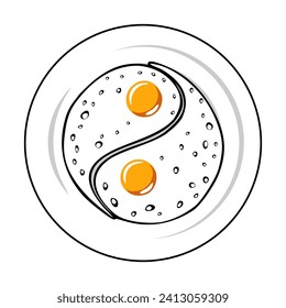 a plate of sunny-side-up eggs  
vector illustration, sepiring telur mata sapi yinyang tampak atas vector