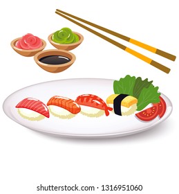 Plate of Sushi Ready To Eat Design.