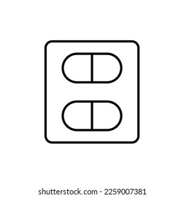Plate with Tablets Isolated Sign Drawn with Thin Line. Vector sign for applications, books, banners, adverts, sites, shops, stores