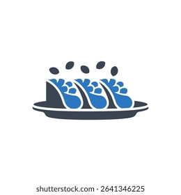 Plate of tacos with ingredients icon