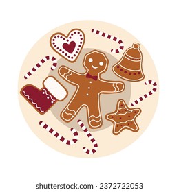 Plate with tasty Christmas treats on white background