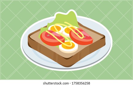 A plate with toasted boiled eggs and tomatoes