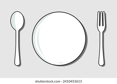 Symbol für Plate und Utensilien. Plate, Gabel und Löffel. Restaurant und Essen-out Konzept. Ausnehmen oder Zustellgeräte. Vektorgrafik
