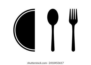 Plate and utensils icon. Vector. Plate, fork and spoon. Restaurant and eating out concept.