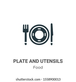 Plate and utensils vector icon on white background. Flat vector plate and utensils icon symbol sign from modern food collection for mobile concept and web apps design.