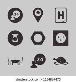 plate vector icons set. with electric outlet, kitchen scale, nut and dining table restaurant in set