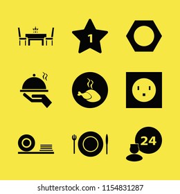 plate vector icons set. with plate folk knife, dining table restaurant, nut and room service in set