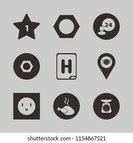 plate vector icons set. with kitchen scale, hospital sign, nut and electric outlet in set