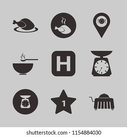 plate vector icons set. with room service, hospital sign, location restaurant and soup in set