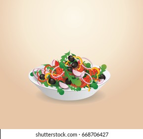 Plate of vegetable salad. Summer lettuce vegetables.