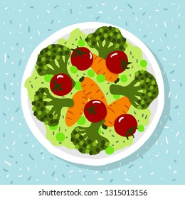 Plate of vegetables. Healthy eating concept. Vector.   