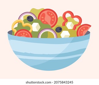 Plate with vegetables. Healthy food, taking care of your health, sports lifestyle. Natural products, vegetarian, vegetables, diet, proper nutrition, salad, slice. Cartoon flat vector illustration