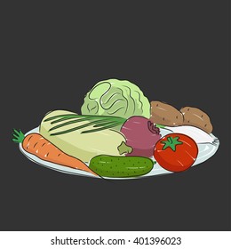 A plate with vegetables, vector illustration