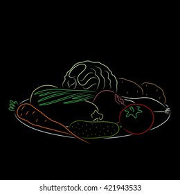 A plate with vegetables, vector illustration