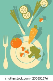 Plate with vegetables in vintage style