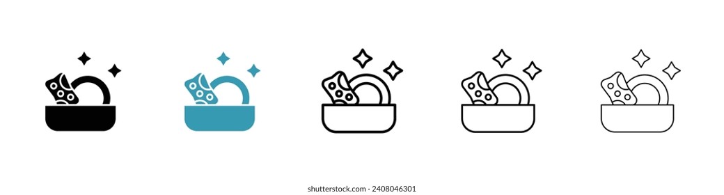 Juego de iconos del vector de lavado de placas. Símbolo de dispositivo de cocina para diseño de interfaz de usuario.