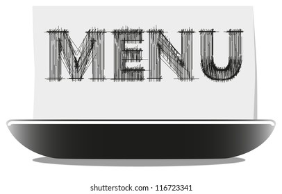 Plate and white sheet of paper for your text on white background