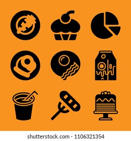 plate, yogurt, ingredient, corndog, healthy and copy space icon vector set. Flat vector design with filled icons. Designed for web and software interfaces