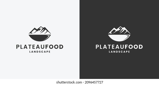 Plateau-Essen, Bergregion, Restaurant-Logo-Design Vektorgrafik