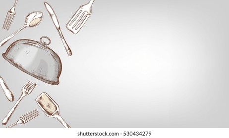 Plated ware and cutlery set vector illustration sketch style