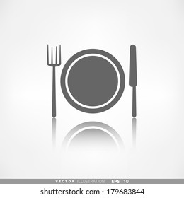 Plate,fork and knife icon.