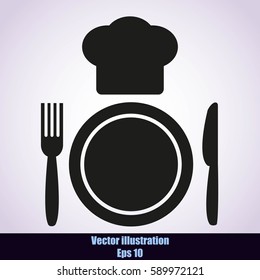 Plate,fork , knife,chef hat  icon