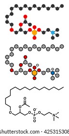 Platelet Activating Factor (PAF) signaling molecule. Stylized 2D renderings and conventional skeletal formula.