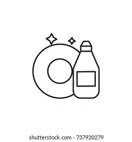 plates and a bottle with detergent icon on white background