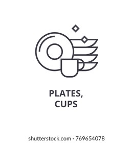 plates, cups line icon, outline sign, linear symbol, vector, flat illustration