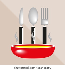 Plates and cutlery. Kitchen utensils and equipment. Vector icon.