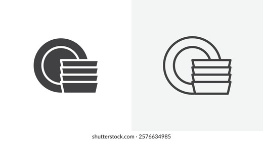 Plates icon set in black flat solid and outlined style.