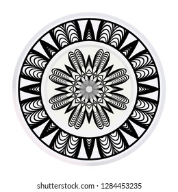 Plates for interior design. Porcelain plate with mandala ornament. Vector illustration. Isolated. Round geometric floral pattern. Interior decoration, home decor element.