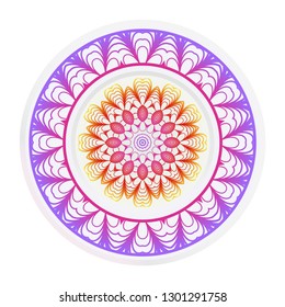 Plates for interior design. Porcelain plate with mandala ornament. Vector illustration. Isolated. Round geometric floral pattern. Interior decoration, home decor element.