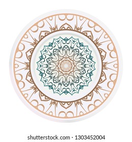 Plates for interior design. Porcelain plate with mandala ornament. Vector illustration. Isolated. Round geometric floral pattern. Interior decoration, home decor element.