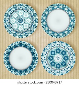 Plates with kaleidoscope pattern set retro background - vector illustration. eps 10