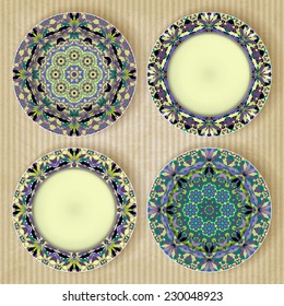 Plates with kaleidoscope pattern set retro background - vector illustration. eps 10