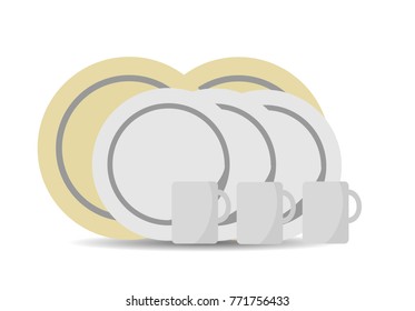 Plates and mugs vector illustration