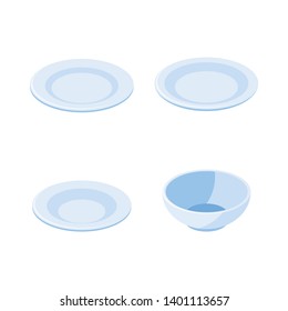 Plates set. Vector 3d isometric color icon new flat style. Creative illustration, idea for infographics.