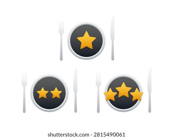 Plates showing one, two, and three stars, symbolizing culinary excellence, restaurant ratings, and quality dining